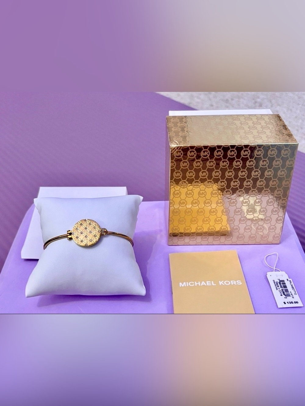 Michael Kors Gold MK Logo Pave Bangle Bracelet NWT w/ Box Size 7